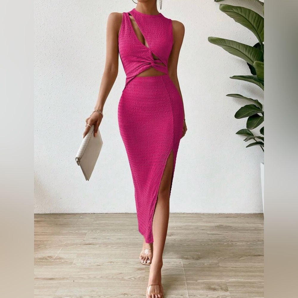 Pink Cutout Midi Dress